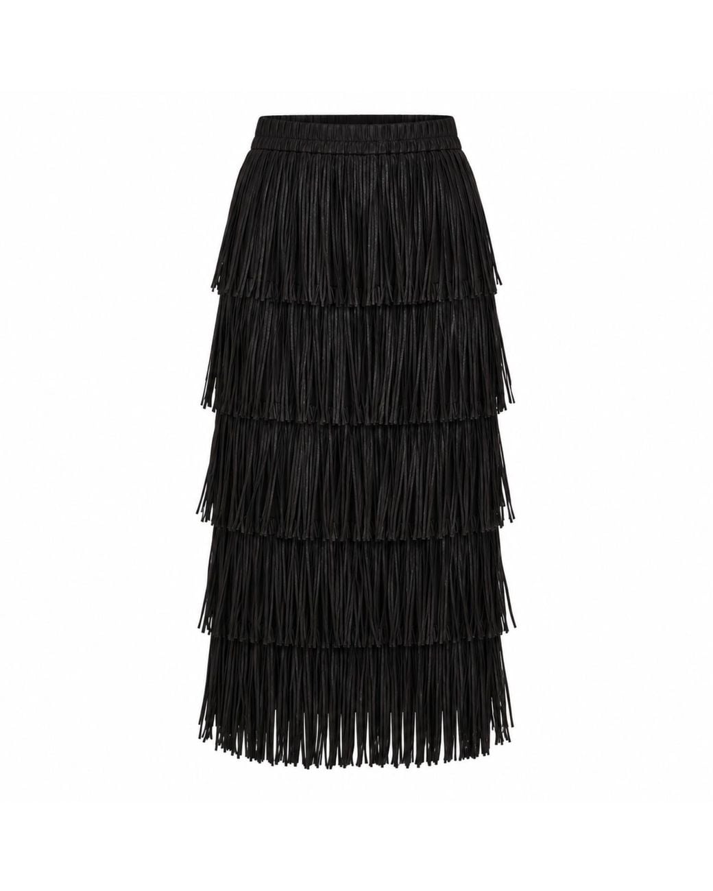 Traffic People Black Anything Goes Fringed Tiered Gloria Midi Skirt
