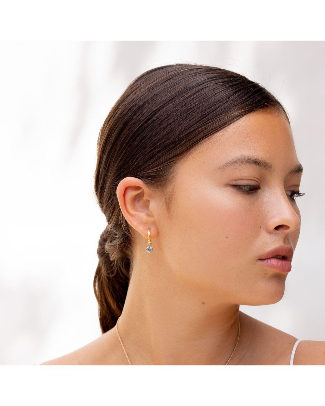Dower & Hall Metallic Aquamarine Hammered Huggie Hoops