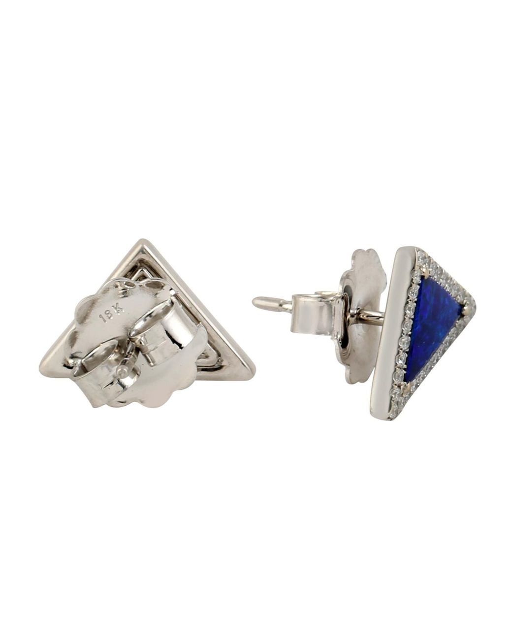 Artisan Multicolor 18k White Gold Natural Diamond Opal Trillion Stud Earrings Minimal Jewelry
