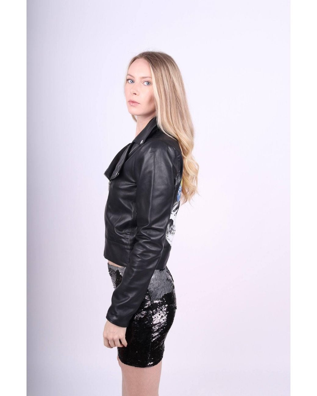 Any Old Iron Black Embroidered Flower Skull Leather Moto Jacket