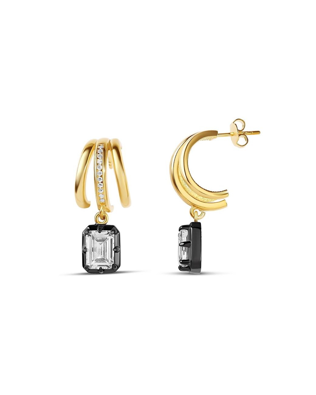 SHYMI Metallic Layered Hoop Fancy Shape Drop Earrings