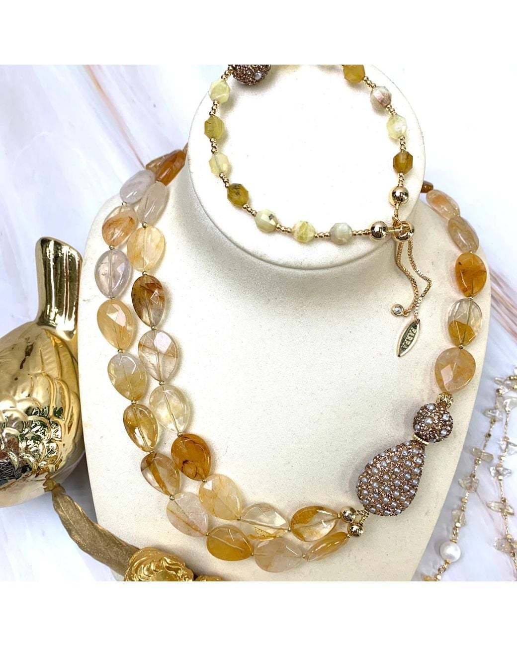 Farra Multicolor Citrine With Rhinestones Pendant Statement Necklace