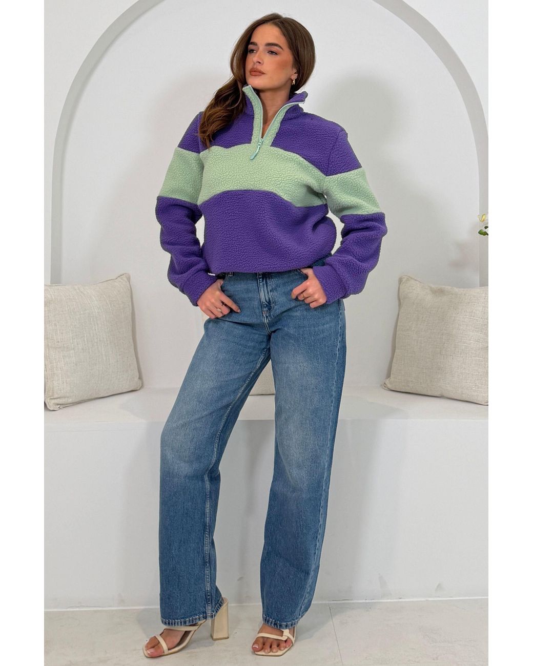 Girl In Mind Purple Beau 3/4 Zip Contrast Panel Fleece