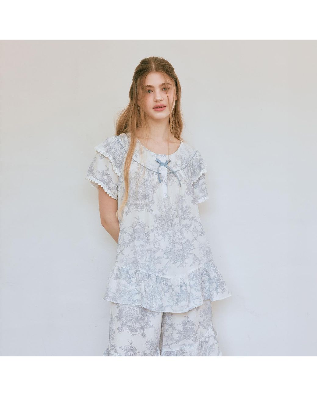 Luna Luz Blue French Toile Korea Vegan Silk Bamboo Rayon Pyjama Set –