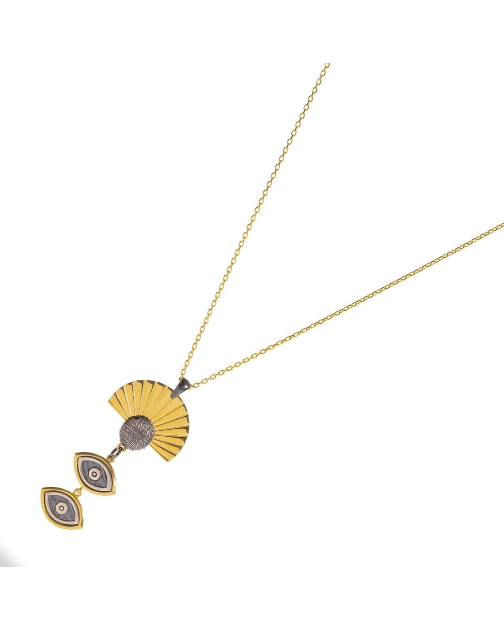 Ebru Jewelry Metallic Sun Ray Ancient Eye Two-Tone Pendant Necklace