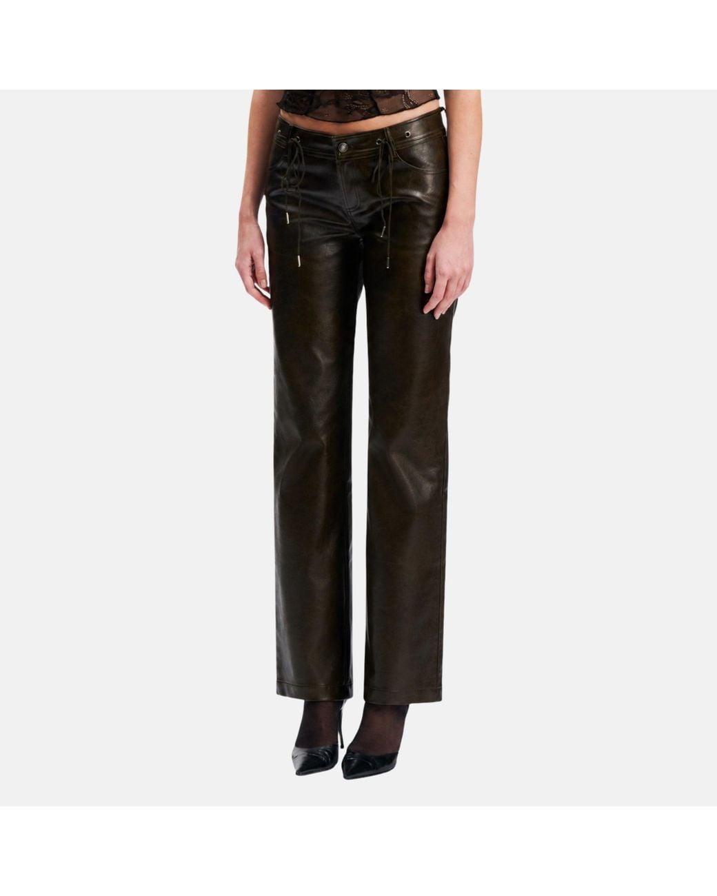 OW Collection Black Kaya Faux Leather Pants