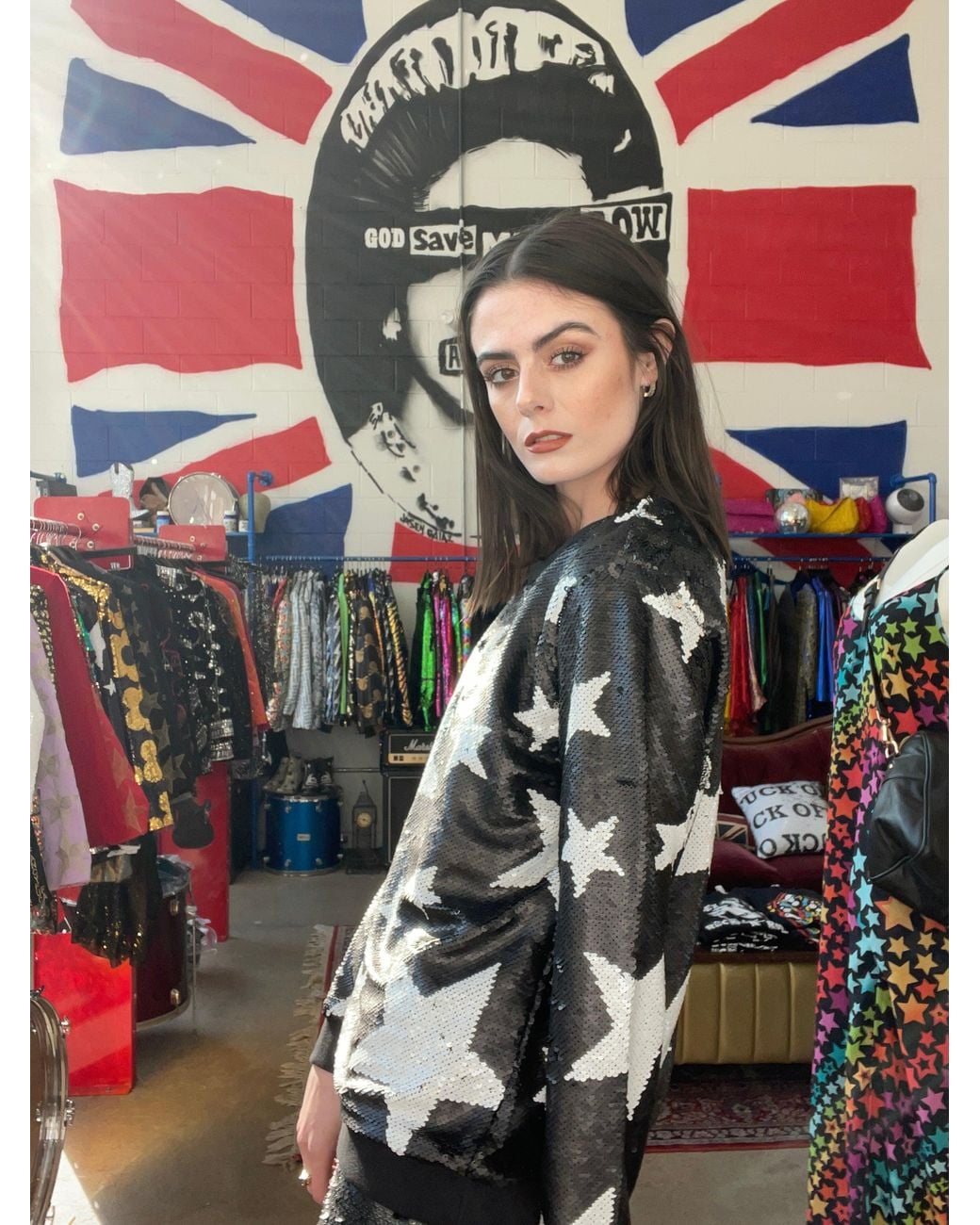 Any Old Iron Black Sparkle Star Sequin Sweatshirt