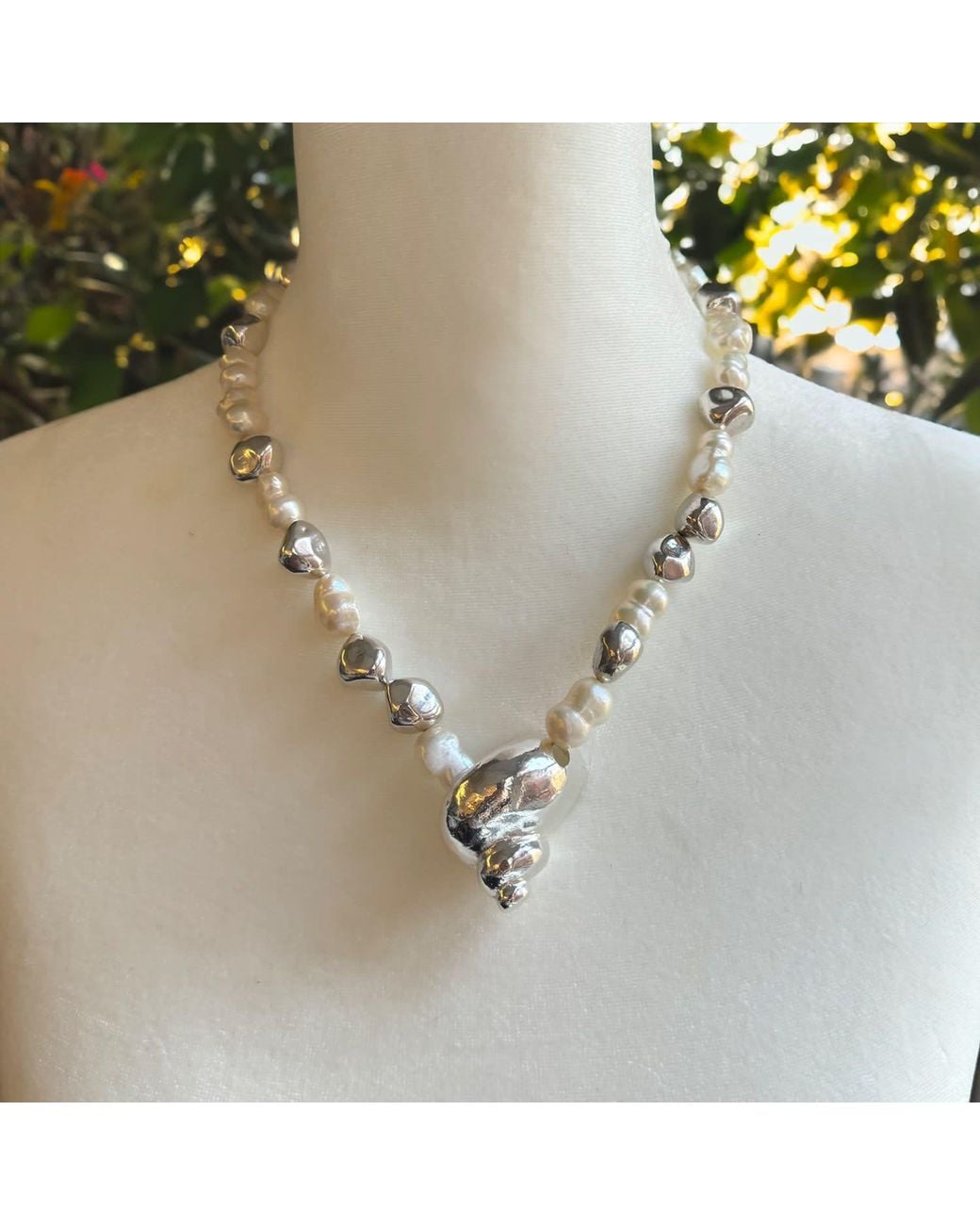 Rare Matters Jewelry Metallic Sterling Baroque Shell Ocean Relic Statement Necklace