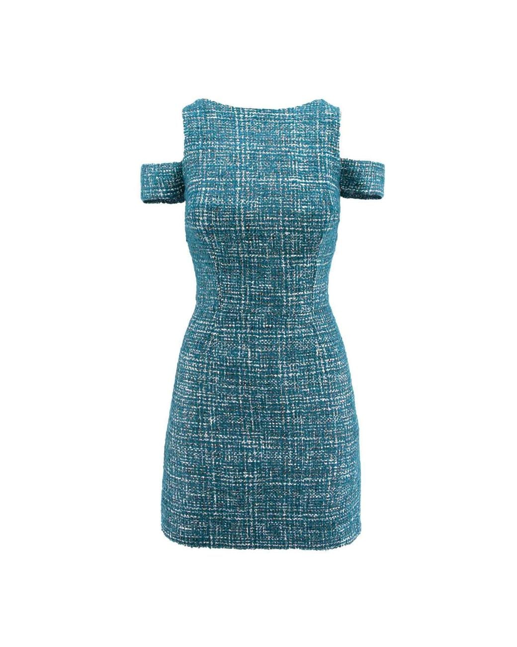 AVENUE No.29 Blue Cold Shoudler Boucle Mini Dress