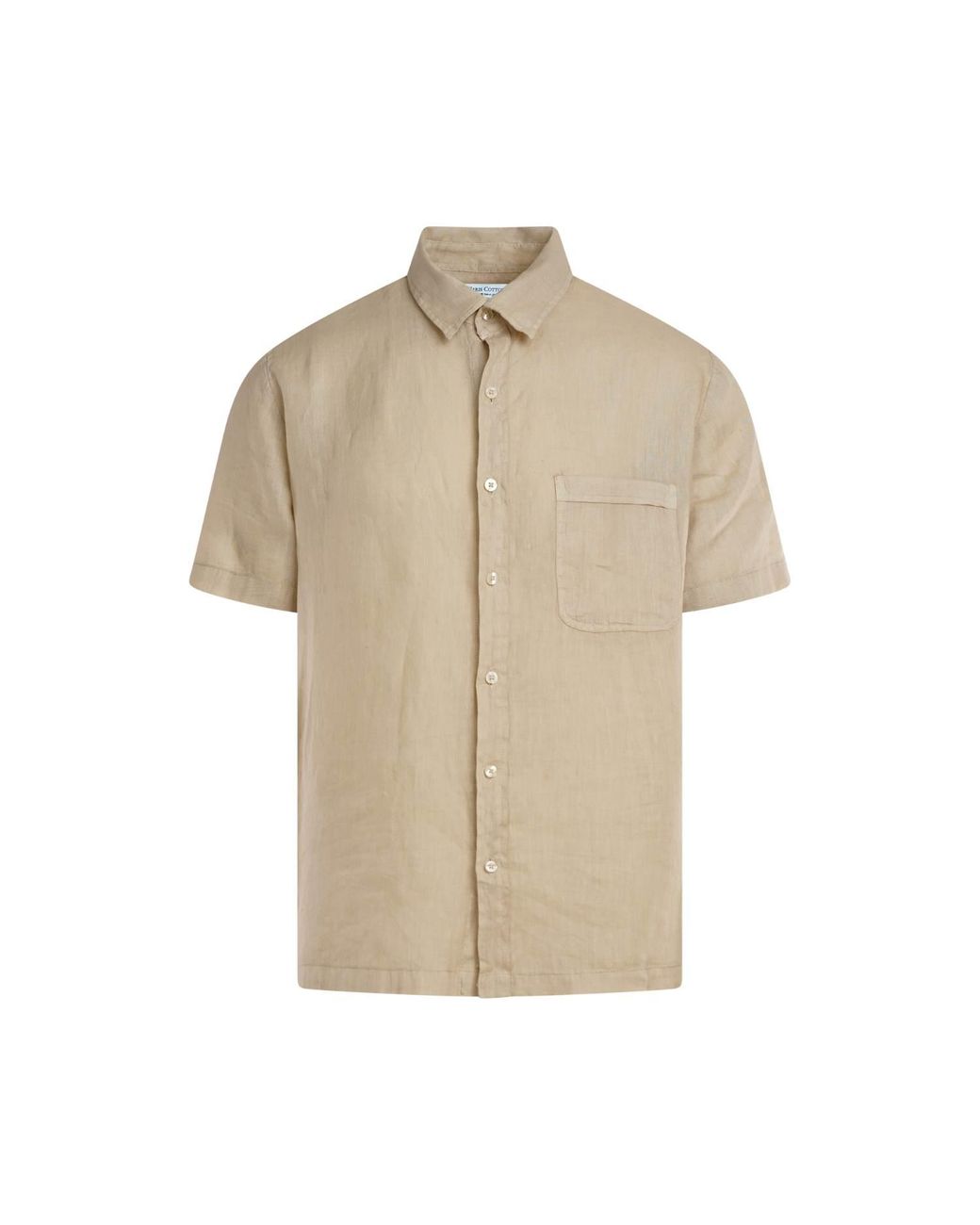Haris Cotton Natural Neutrals Short Sleeved Front Pocket Linen Shirt-Beach Sand for men