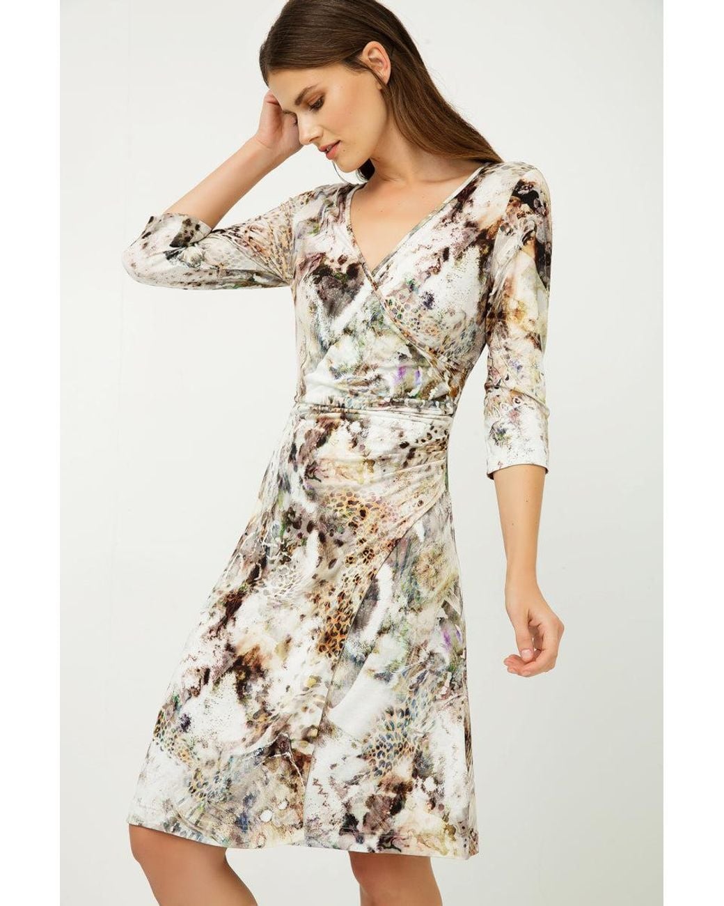 Conquista Natural Print Jersey Faux Wrap Dress