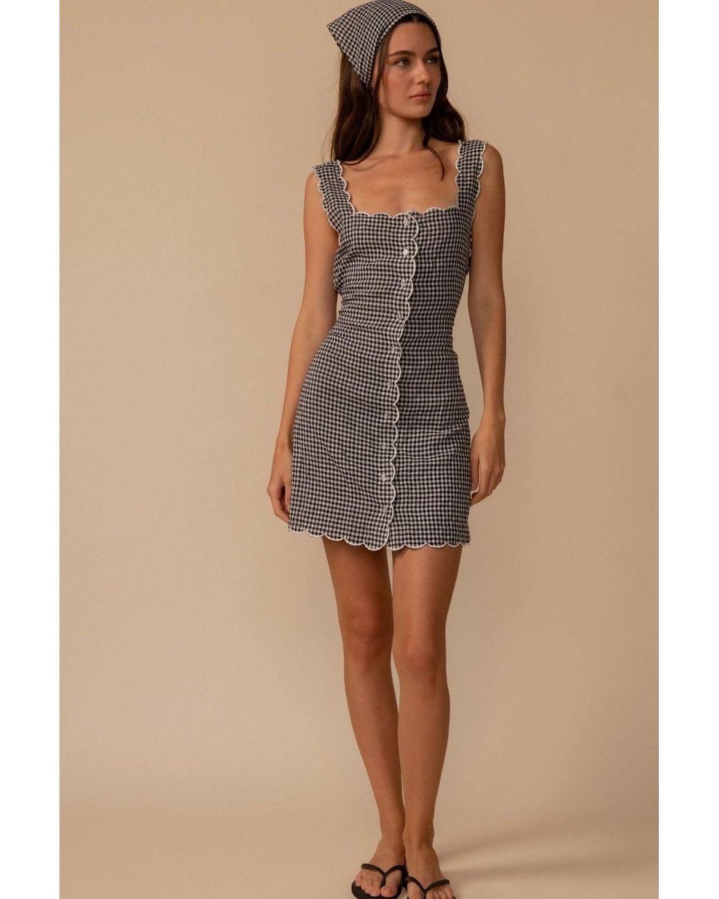 Montce Gray Micro Gingham Betsie Scalloped Dress
