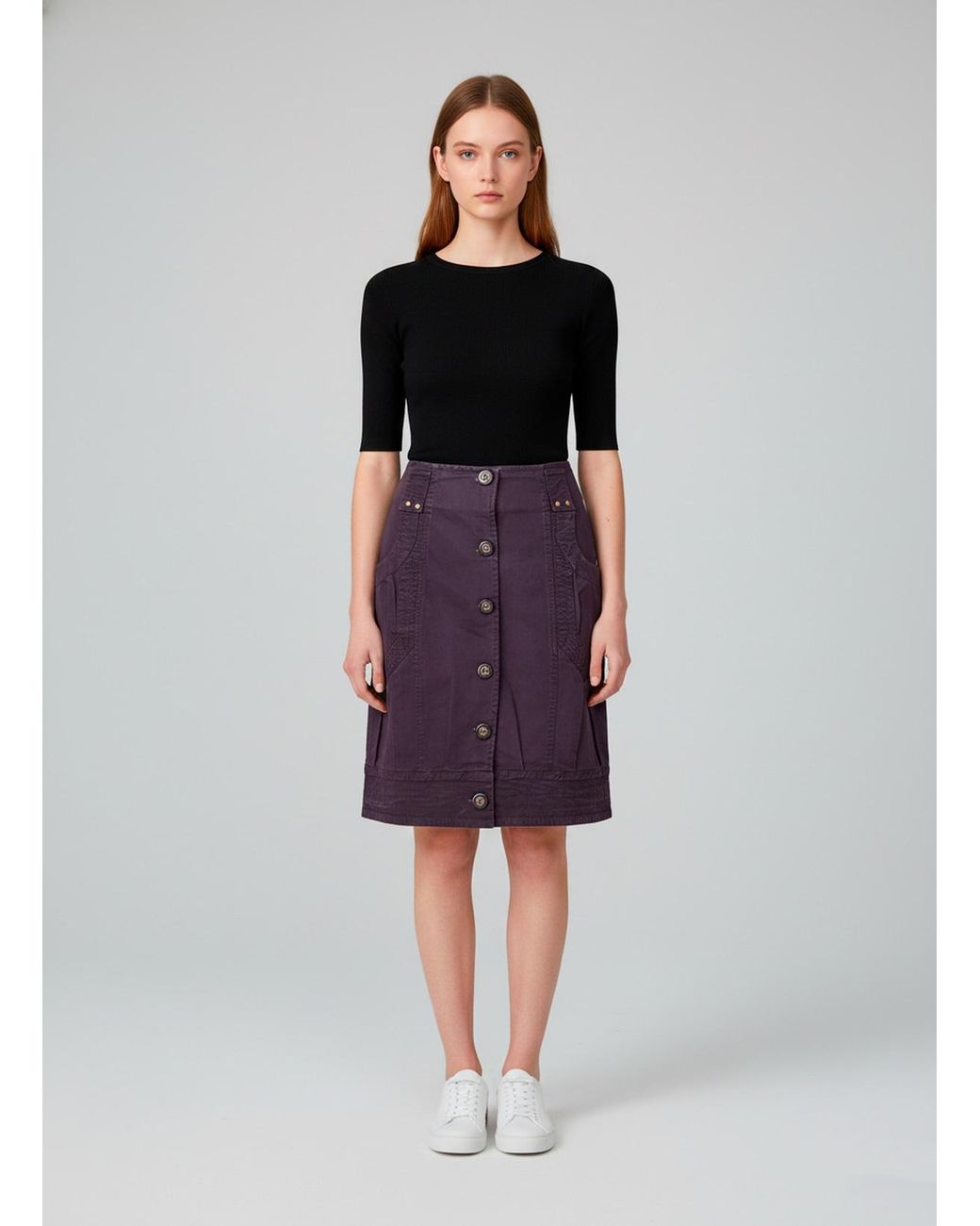 Conquista Purple Button-Front Utility Skirt