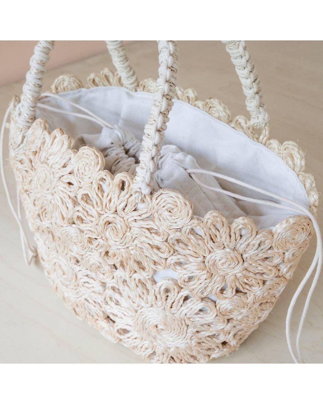 LIKHÂ Metallic Neutrals Handwoven Abaca Small Tote Bag – Flower Weave