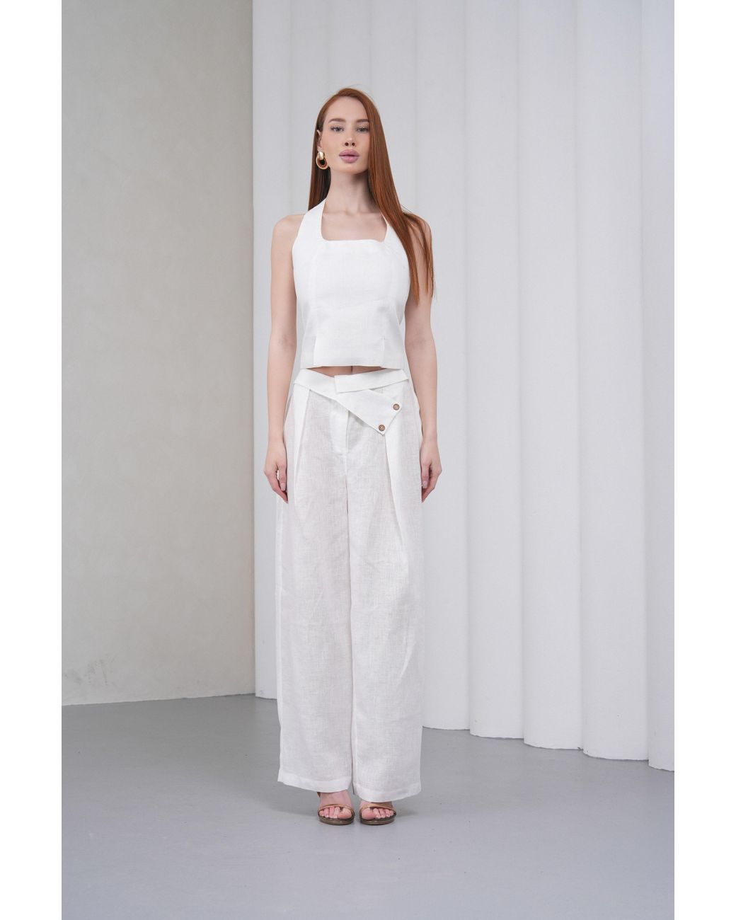 Lumina Eligma White The Halterline Linen Blouse
