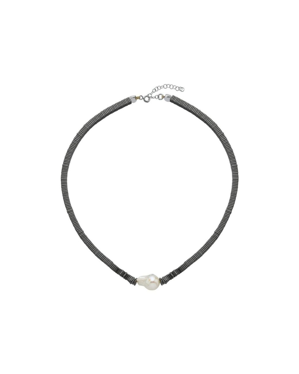 LINYA JEWELLERY Metallic Silga Baroque Pearl Hematite Stone Necklace