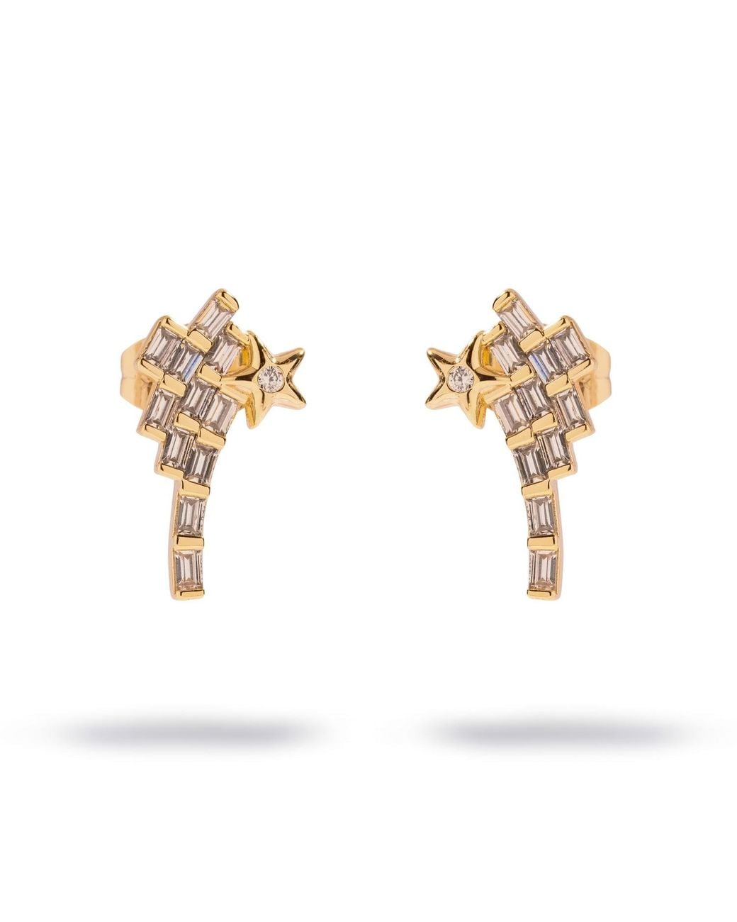 Ebru Jewelry Metallic Cosmic Shooting Star Baguette Diamond Stud Earrings