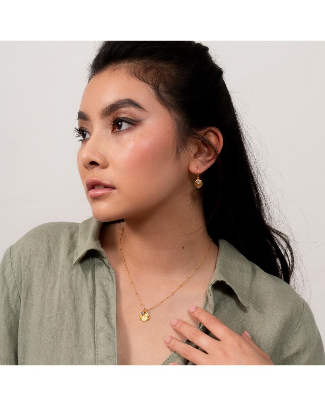 Dower & Hall Metallic Sapphire Hammered Disc Drop Earrings