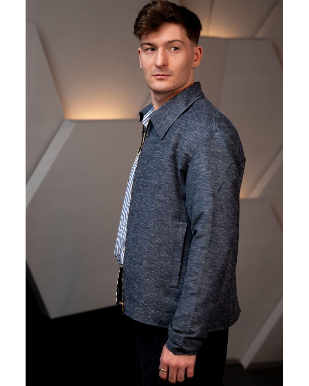 Stovaria Blue Linen Cotton Blend Jacket for men