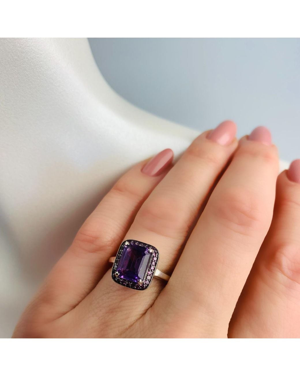 Bellus Domina Multicolor Sterling Silver Engagement Amethyst & Cubic Zirconia Square Ring