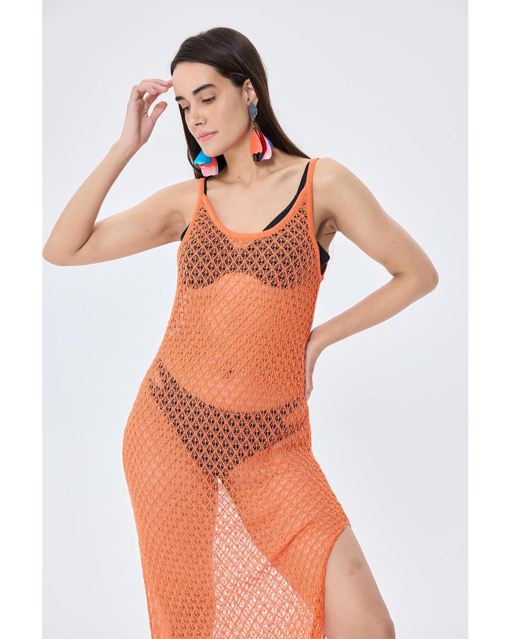 Peraluna Red Angel Openwork Strap Long Beach Dress