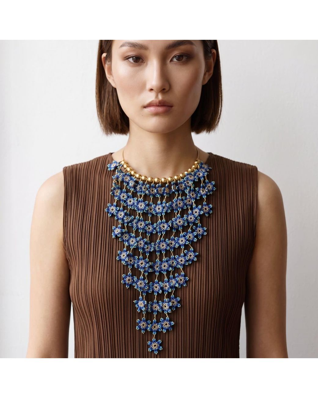 Iliana Arrazola Blue Waterfall Blossom Necklaces, Glass Beads, Beaded Jewelry