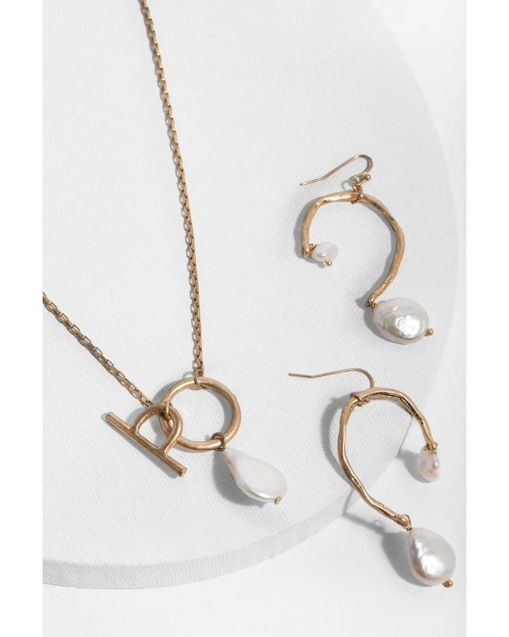Saachi Metallic Pearl Necklace And Earring Gift Box