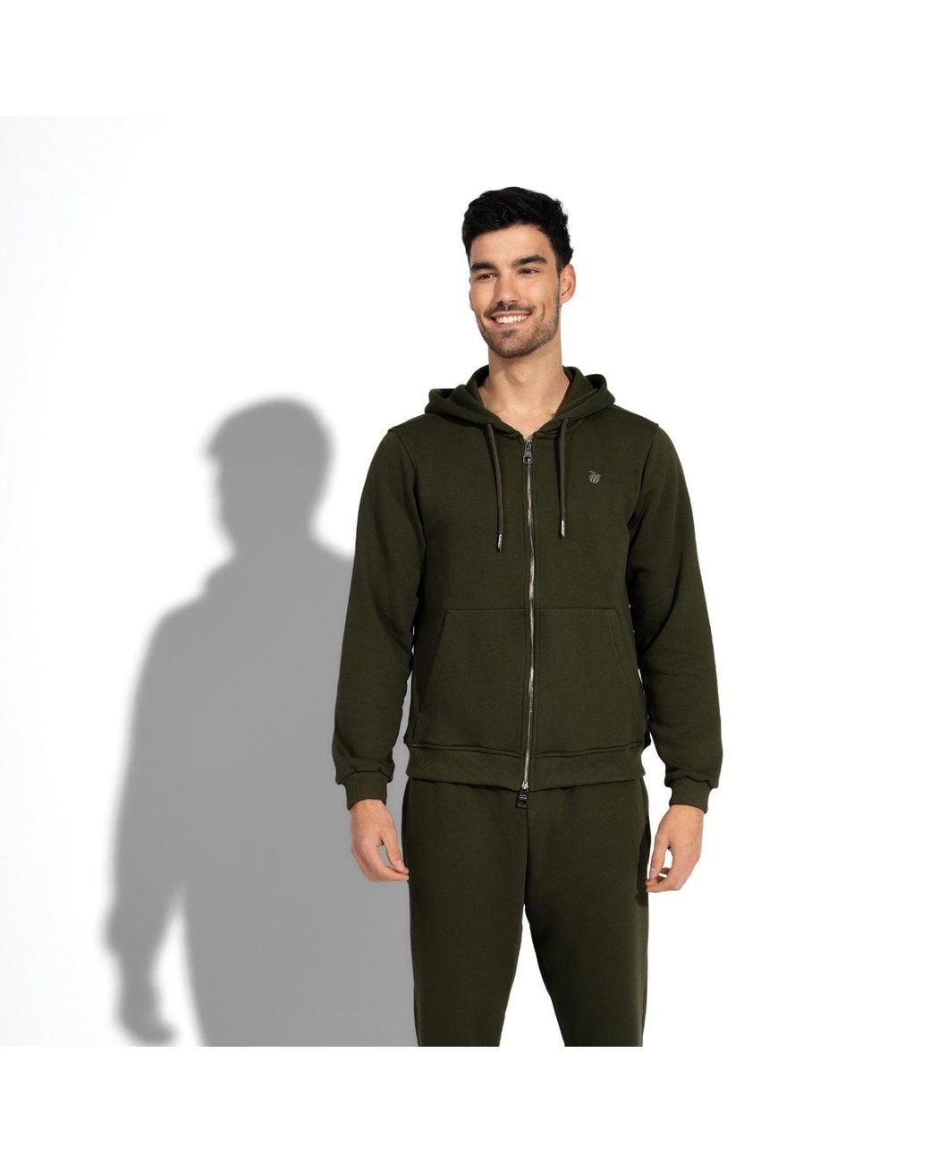 Maison Tangerine Green Premium Cotton Zip-Up Hoodie & Joggers Tracksuit Set Khaki For