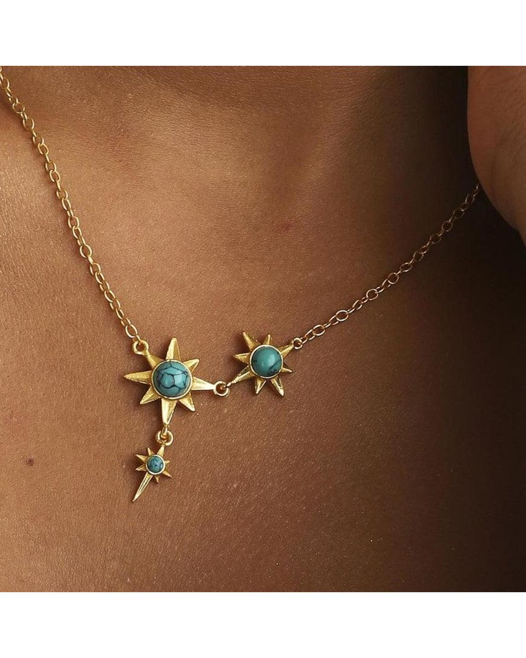 Lila Rasa Metallic Celestial North Star Necklace Gemstone