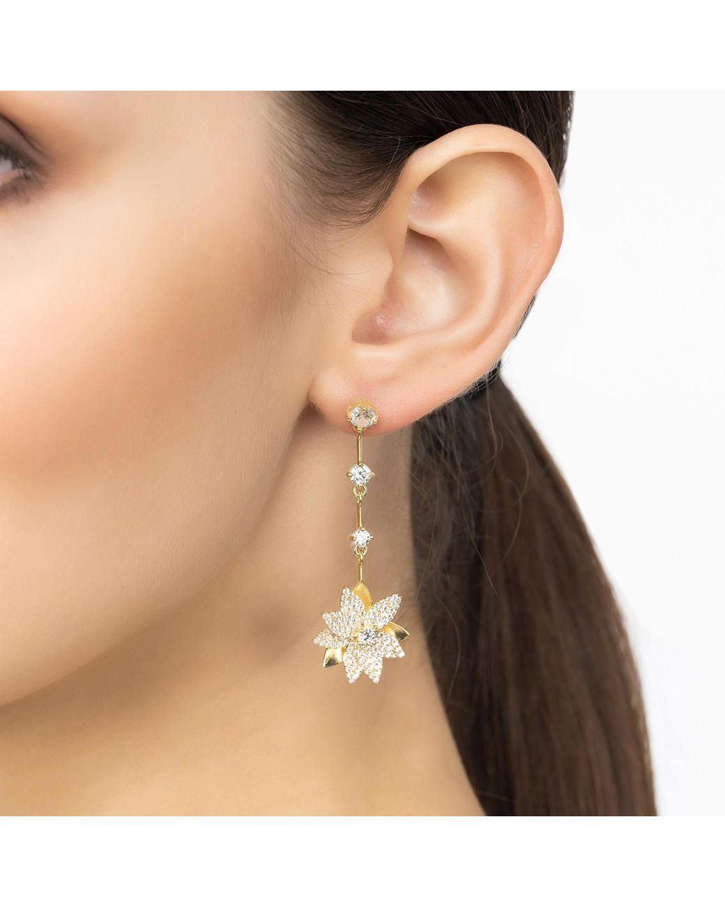 Latelita London Metallic Dahlia Drop Earrings Gold White