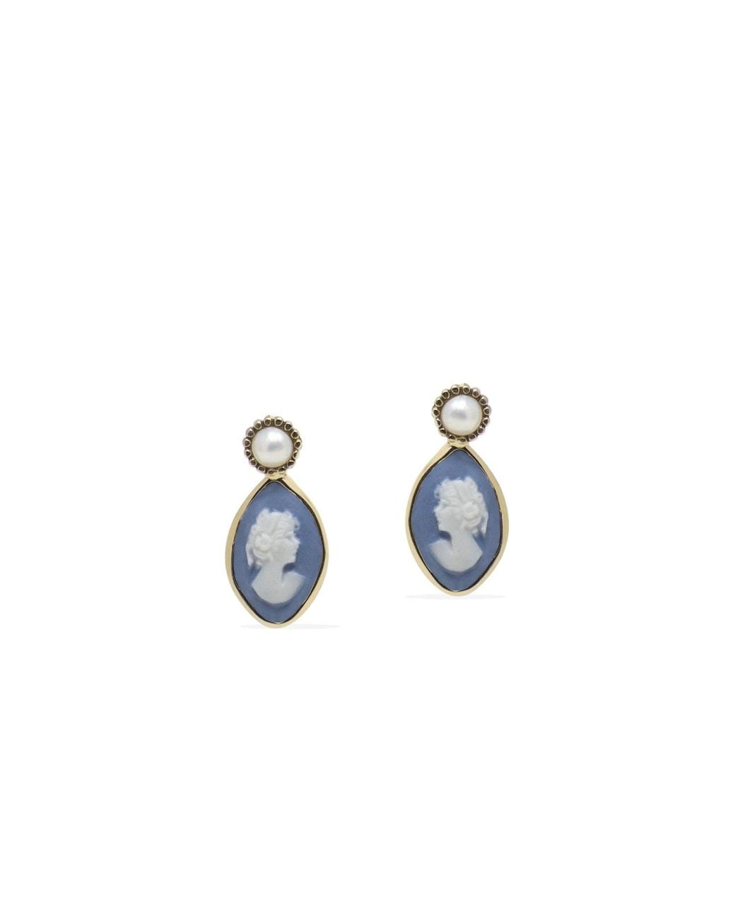 Vintouch Italy Blue Isabella-Plated Sky Cameo Stud Earrings