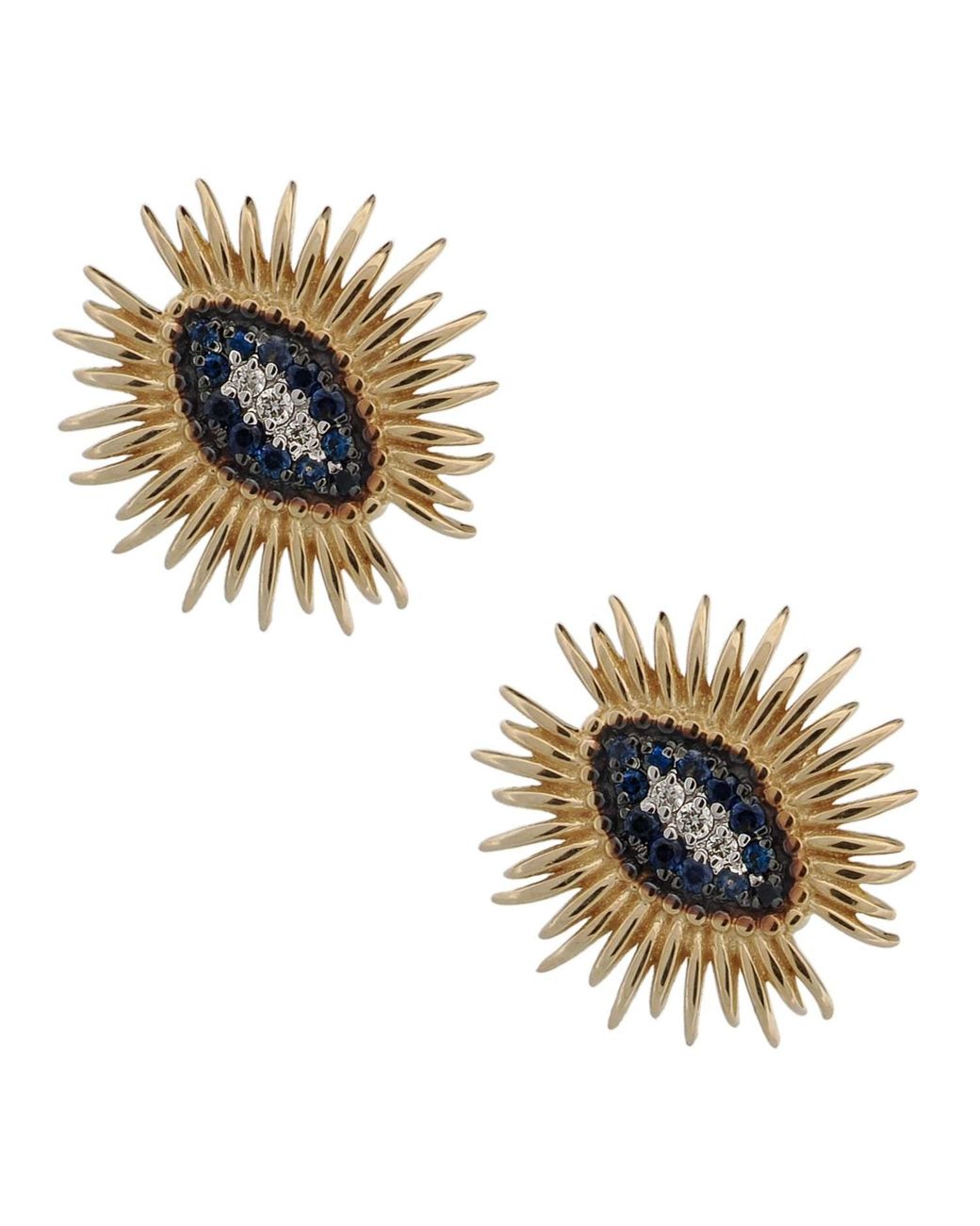 Ebru Jewelry Metallic Spiritual Guardian Evil Eye Diamond Sapphire Stud Earrings