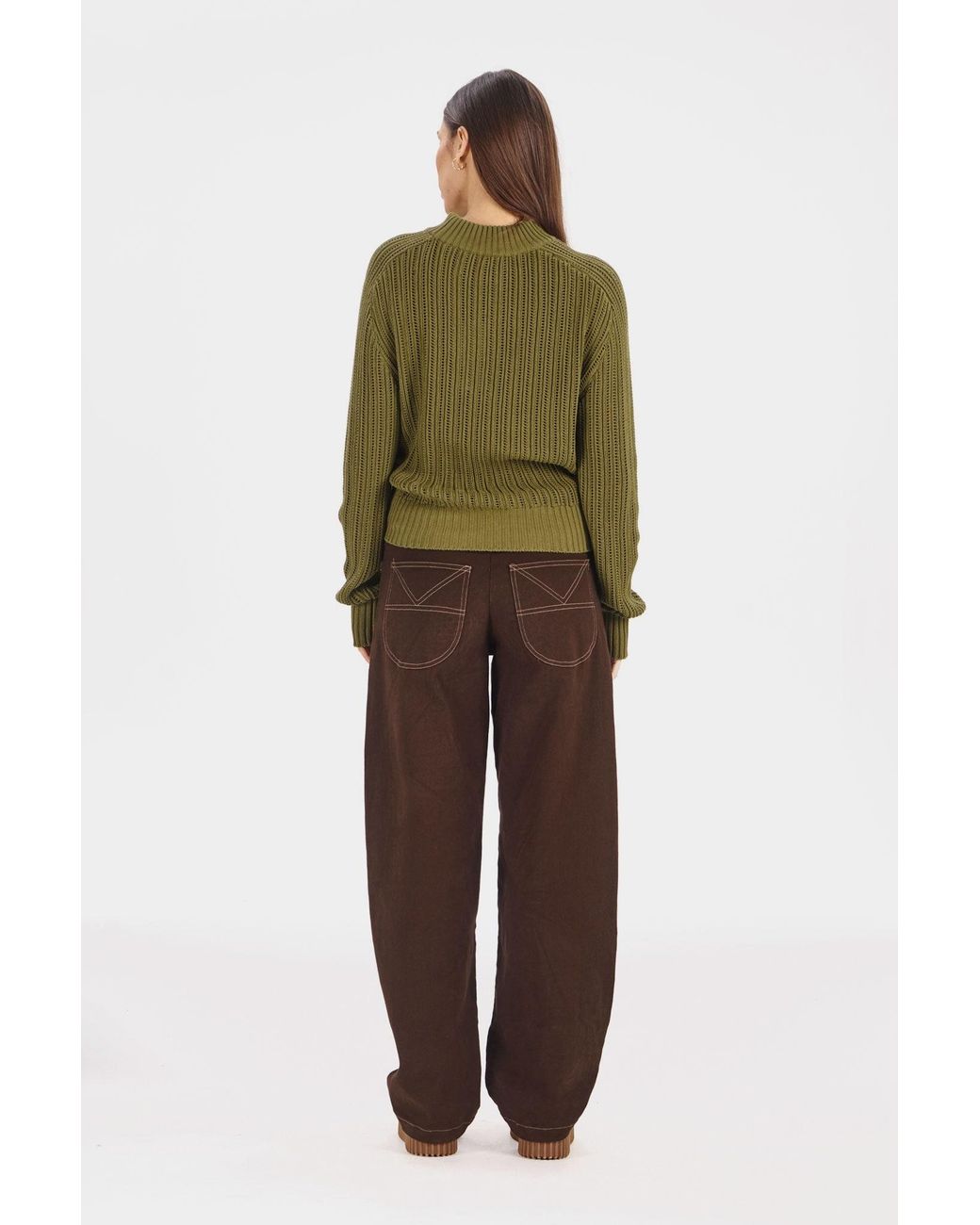 Komodo Brown Amelia Organic Cotton Barel Leg Trouser