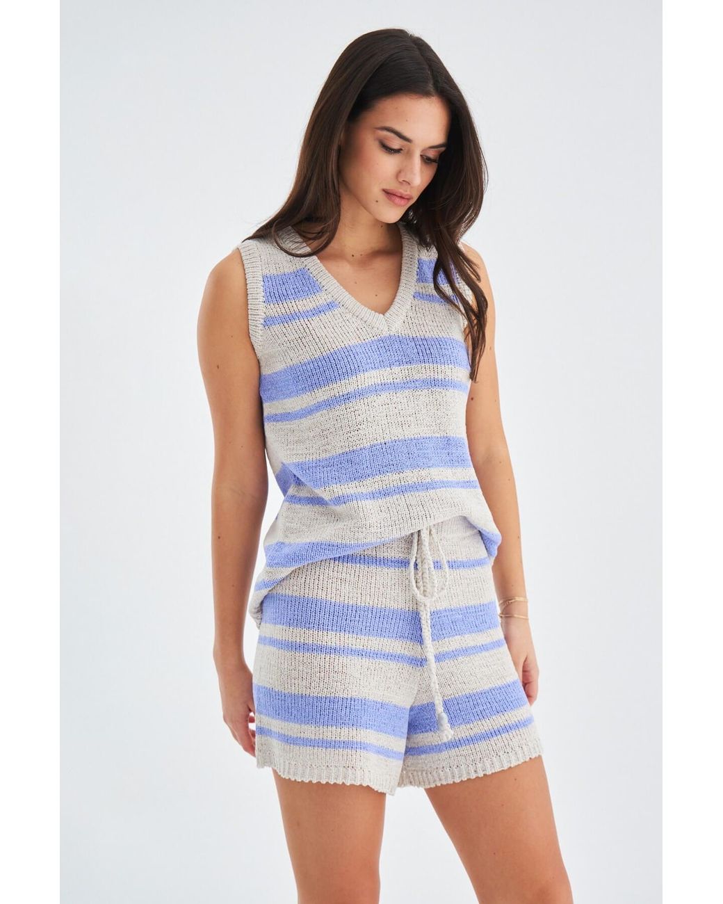 Peraluna Blue Laura Knitted Top & Shorts Matching Set