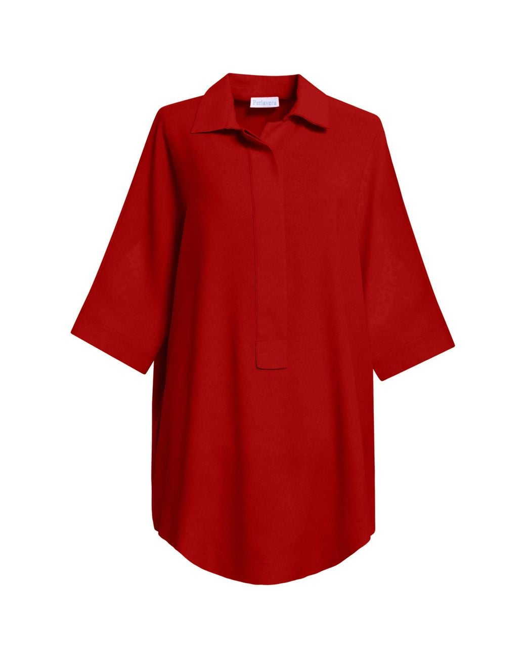 Perlavera Red Pinoly Hidden Placket Three Quarter Sleeve Tunic