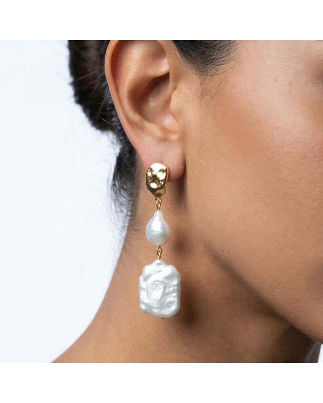 Uchi and Soto Metallic Shinju Square Pearl Earrings