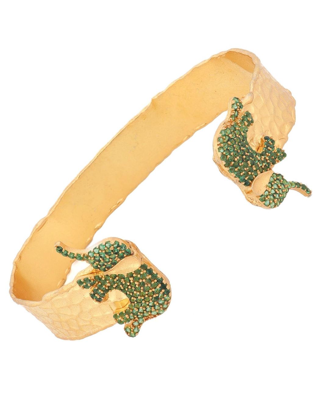 Ebru Jewelry Metallic Guardian Elephant Emerald Cuff Bracelet