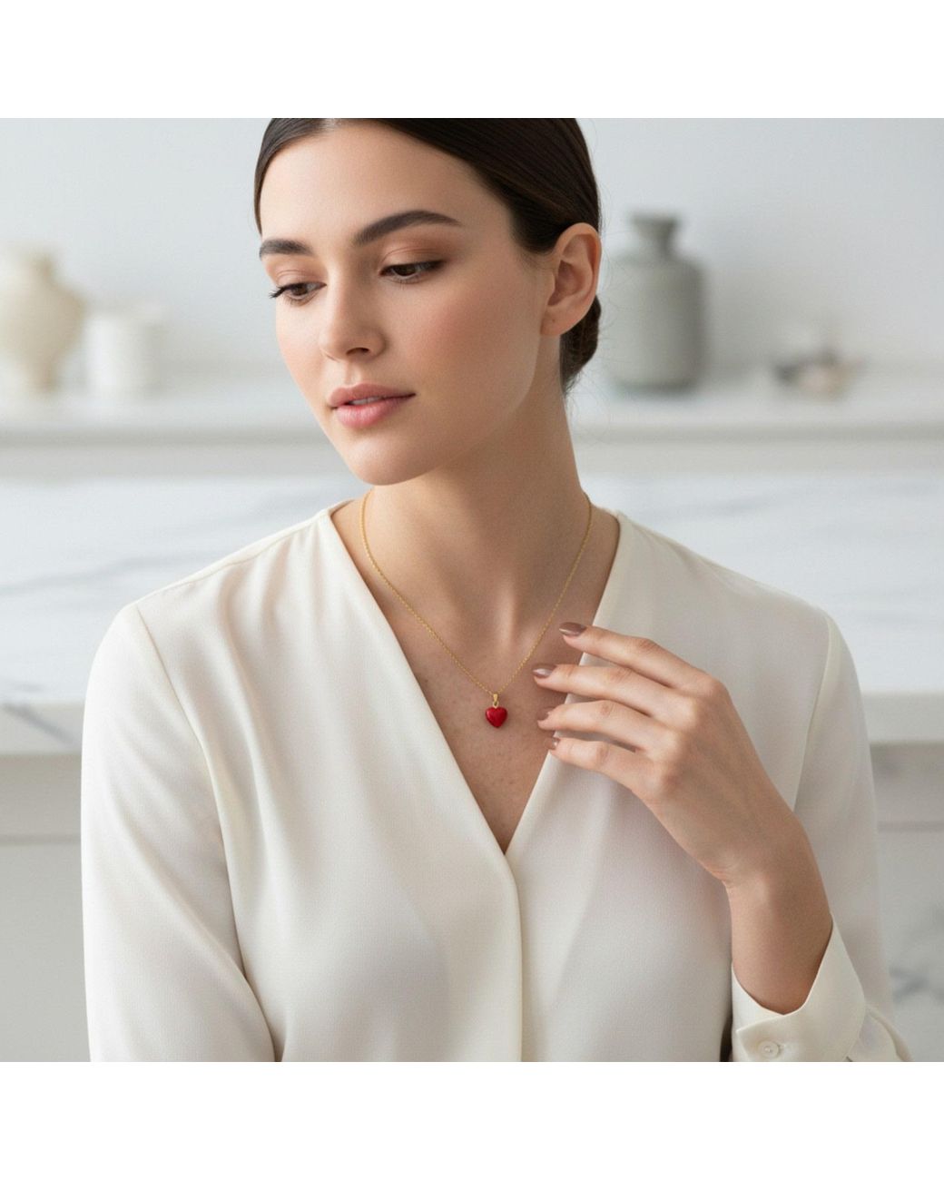 Ziolla Designs White Amber Heart Pendant Necklace