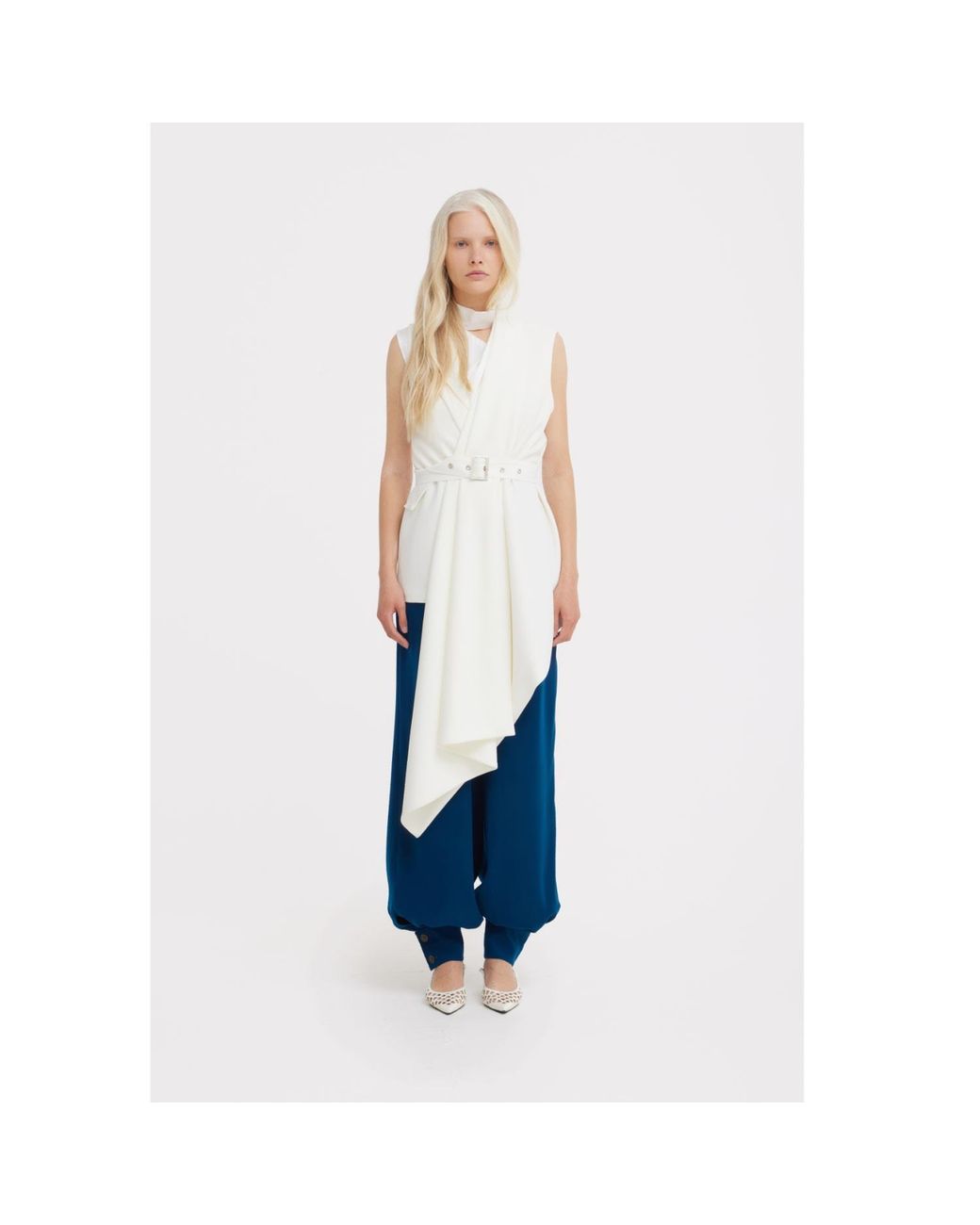 Julia Allert Natural Neutrals Asymmetrical Sleeveless Blazer — Ecru