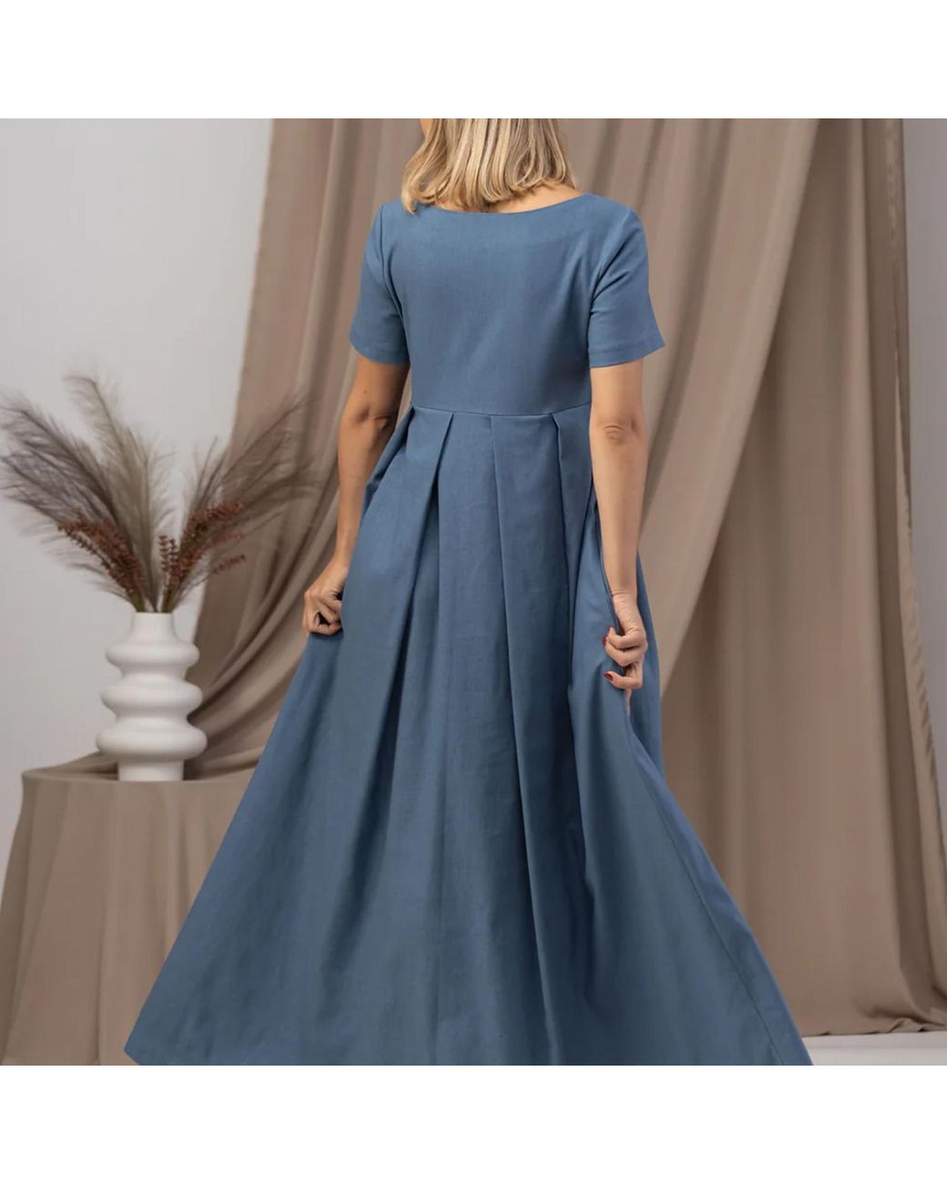 Nikka Place Maxi Linen Maternity Dress With Short Sleeves And Empire Waist  in Blue | Lyst UK