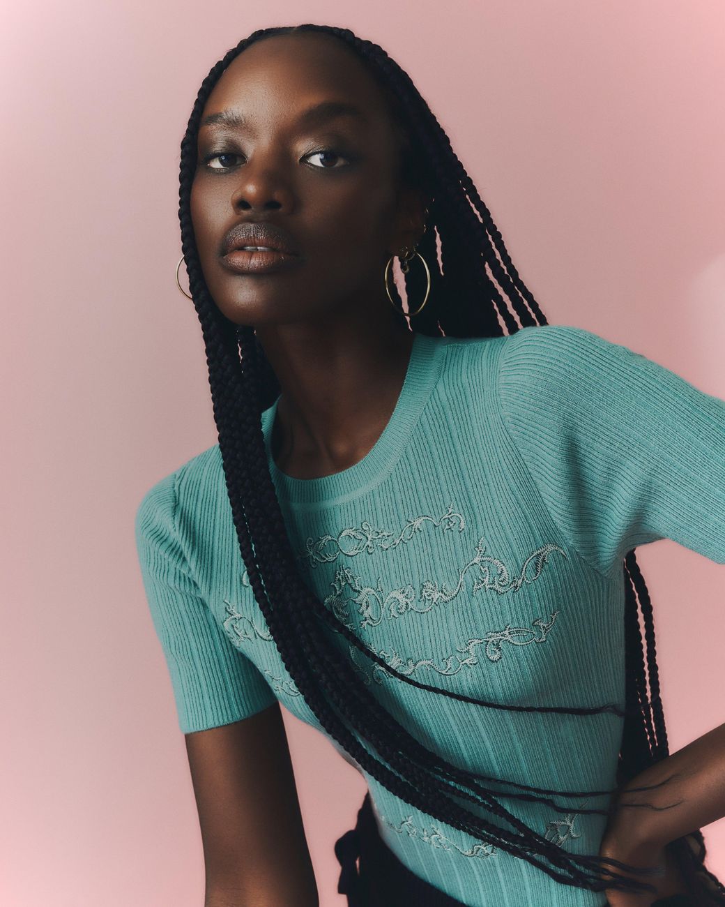 Fully Fashioning Green Billy Sweater Short Sleeve Knit Top