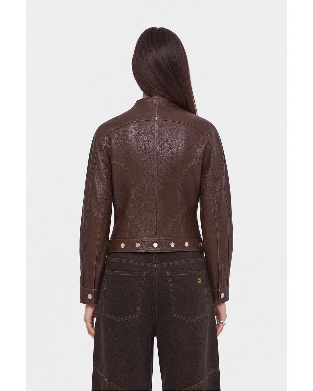 Nocturne Brown Stand Collar Leather Jacket