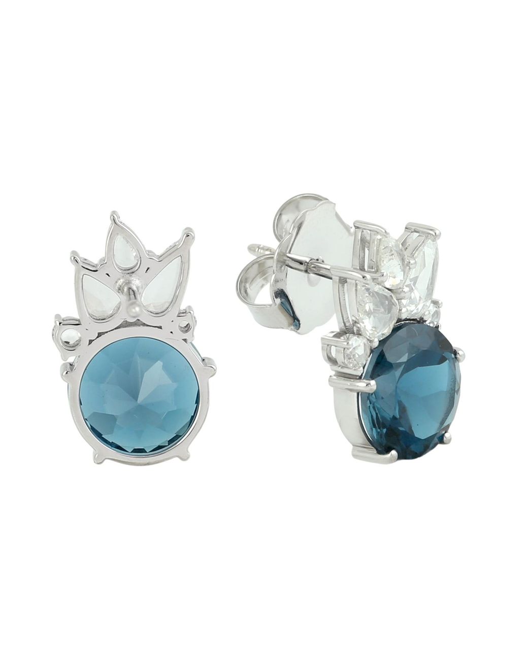 Artisan Blue London Topaz & Diamond Crown Stud Earrings
