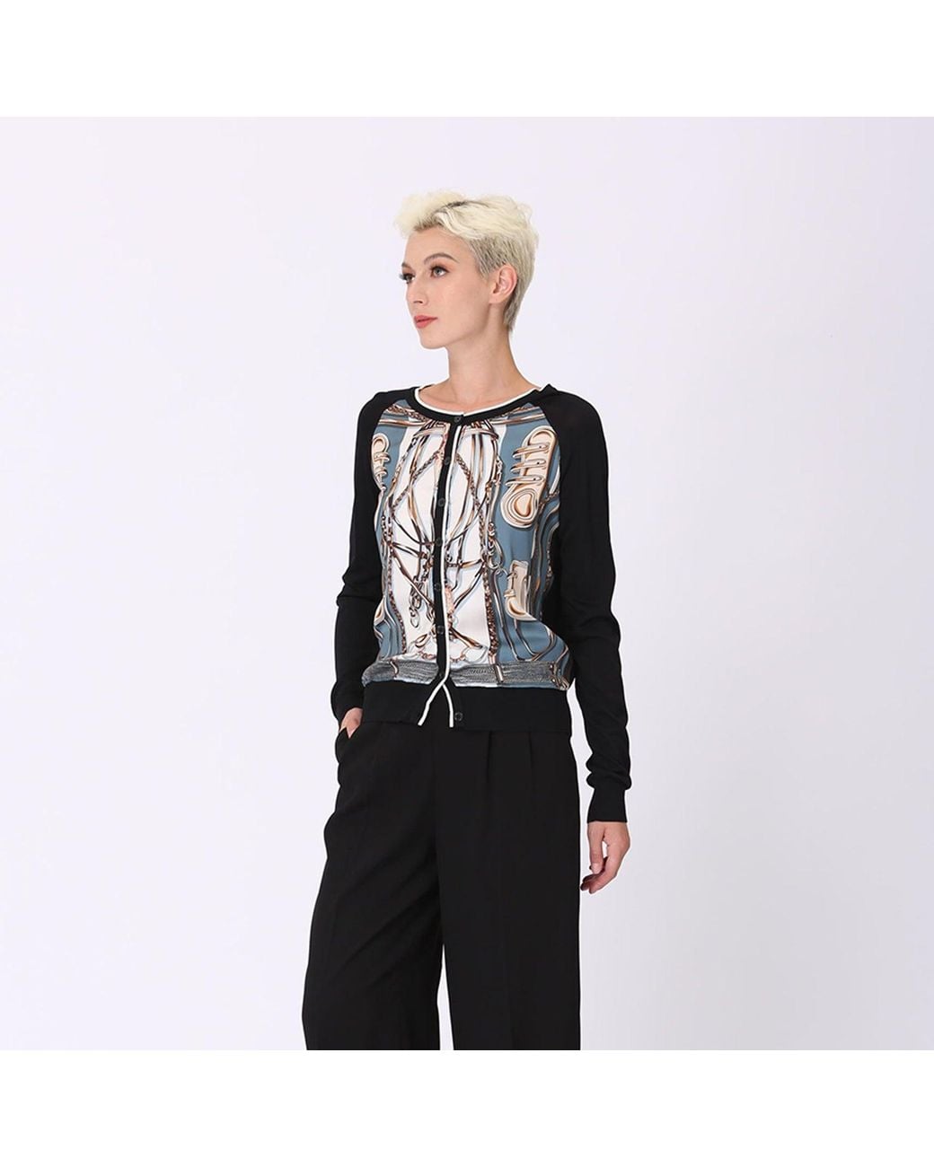 Smart and Joy Black Cardigan Printed