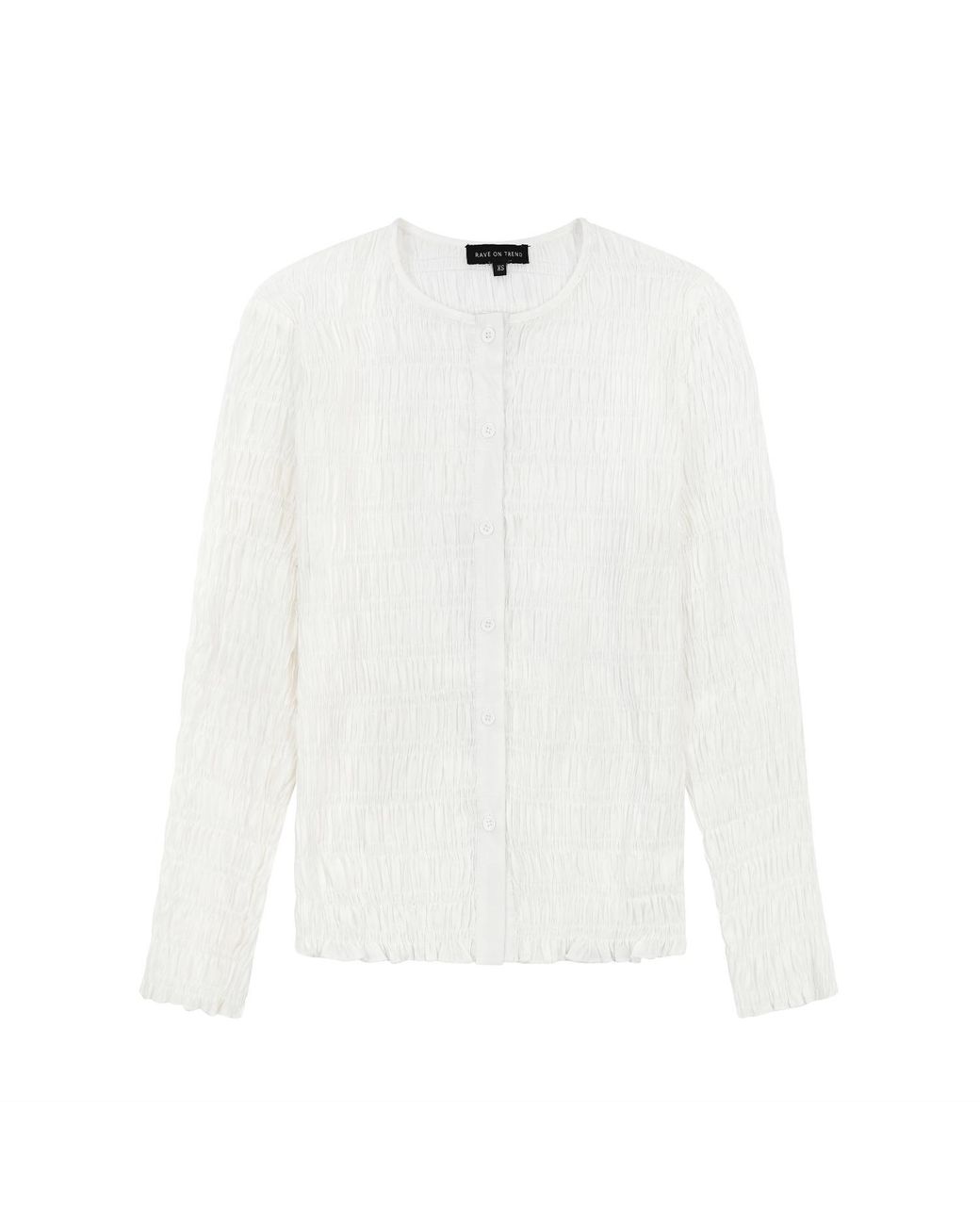 Rave on Trend White Ruched Button-Down Top