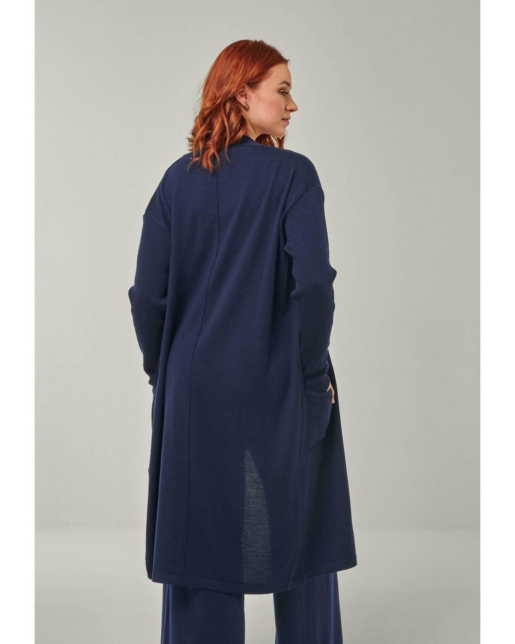 YOU LOOK PERFECT Blue Cardigan Blossom, Long Merino Cardigan With Pockets