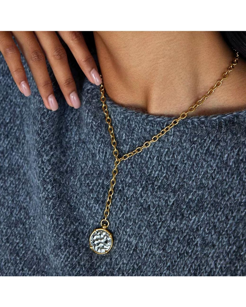 Olivia Le Metallic Reversible Two Tone Coin Lariat Necklace