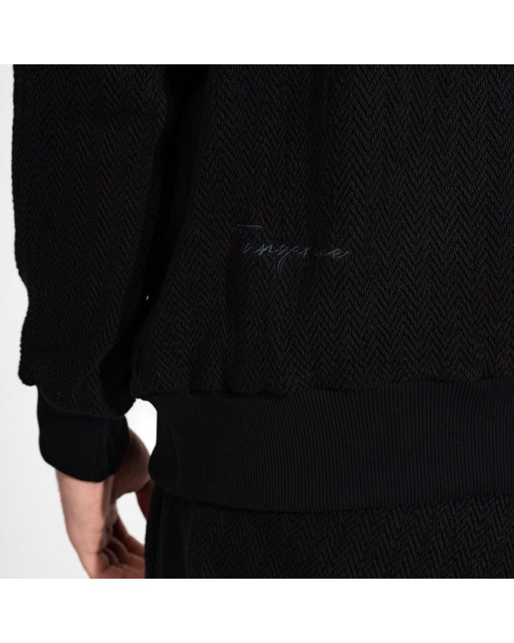 Maison Tangerine Black Knit Set Premium Cotton Zip-Up Hoodie & Joggers Tracksuit Set For