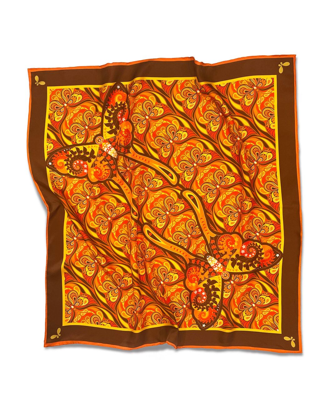 Henelle Orange Butterfly Effect Sunset Large Silk Scarf