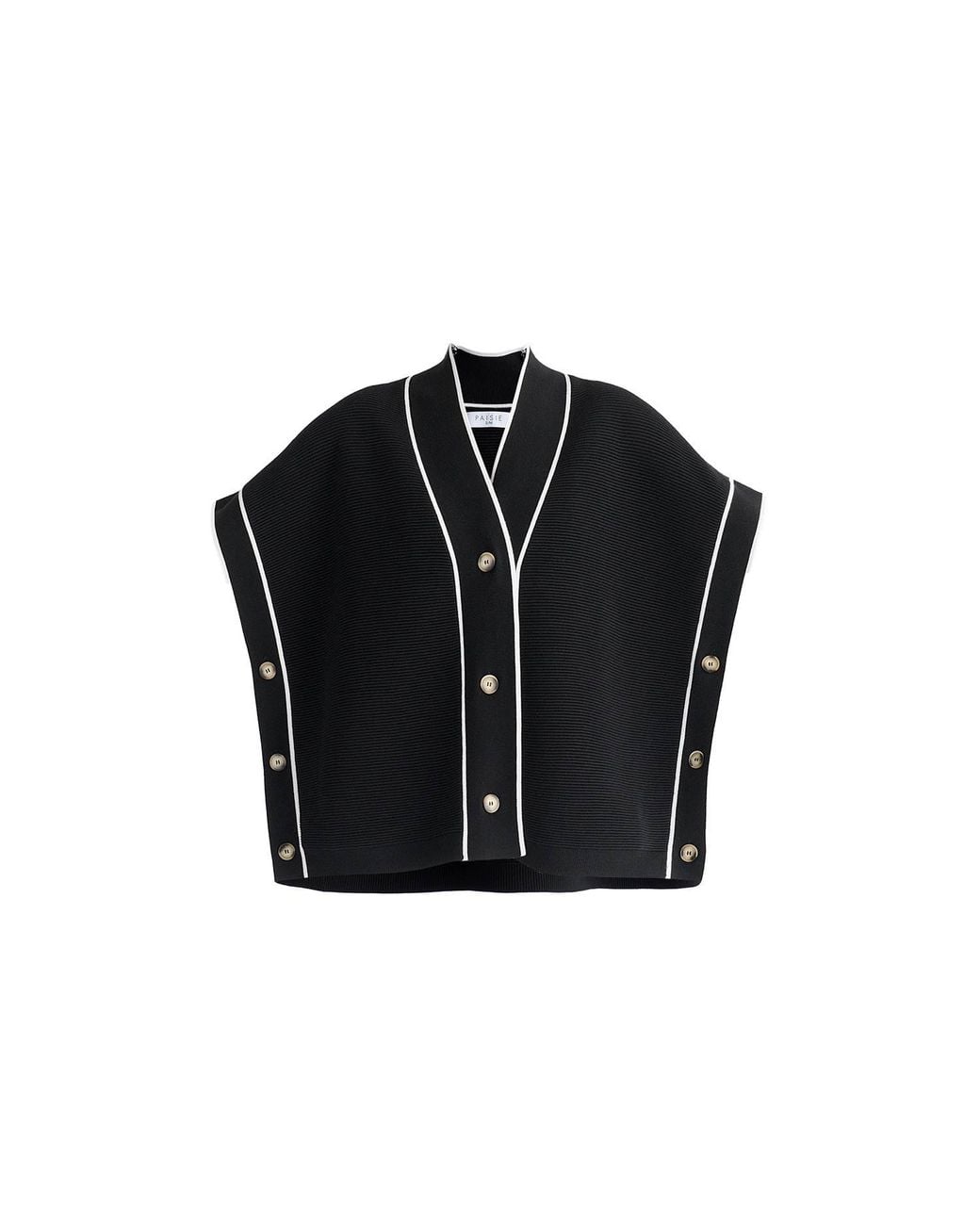 Paisie Black Button Details Kimono Ribbed Cardigan